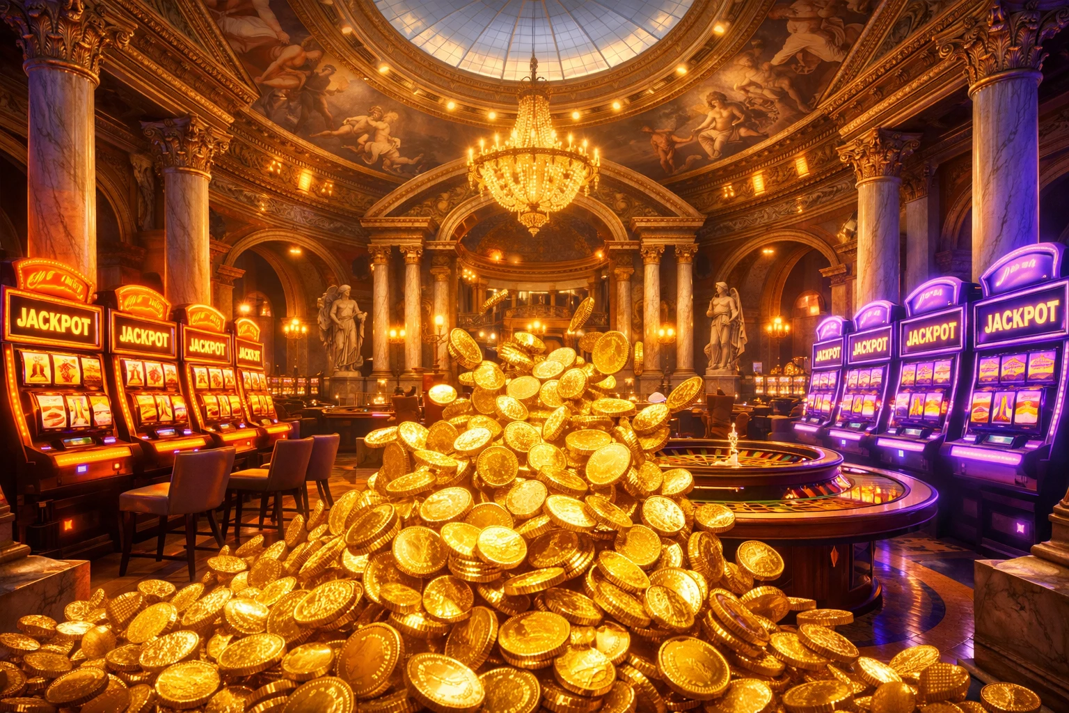 Ancient Roman themed online casino lobby with gold coins